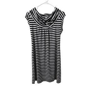 John Paul Richard pm dress black white stripe sleeveless cowl neck q40